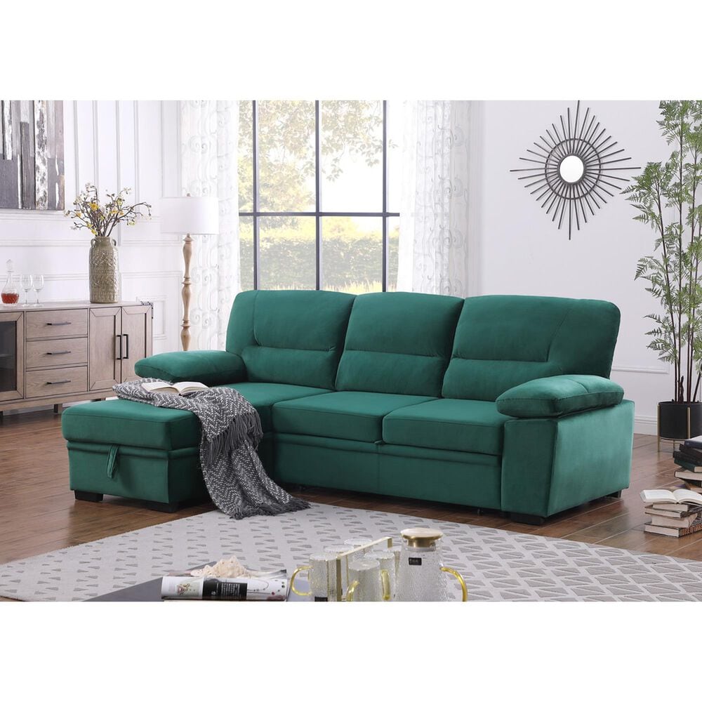 HOMLUX 97.5"W Velvet Sleeper Sectional Sofa with Reversible Storage Chaise, in Green, , large