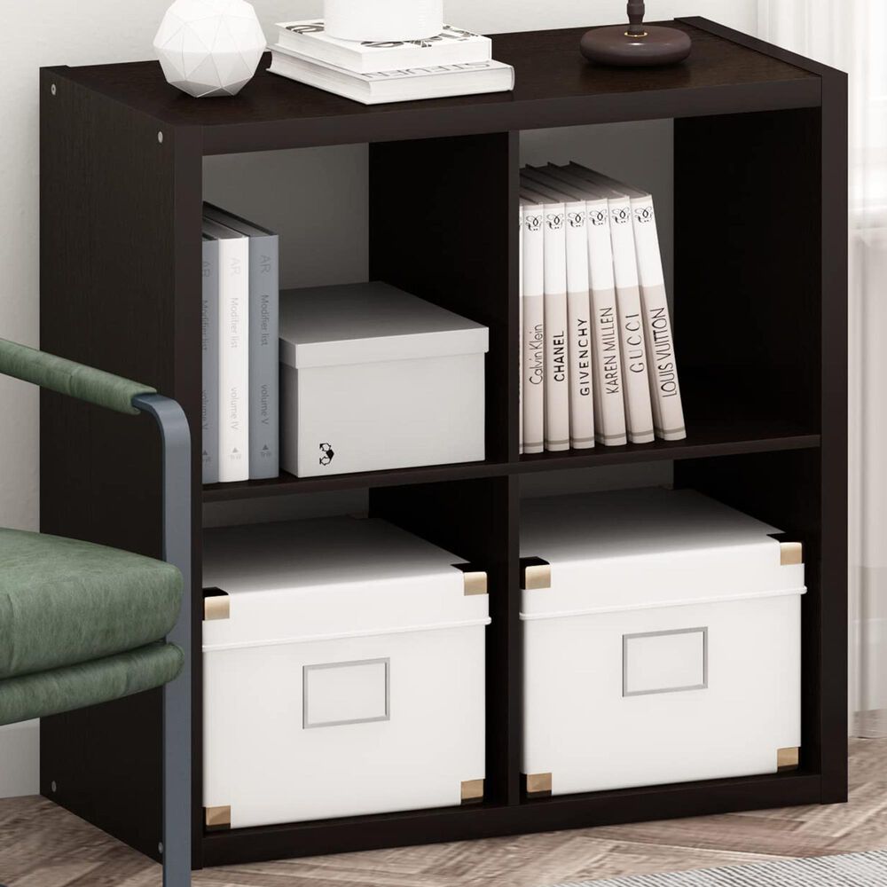HOMLUX 4-Cube Reversible Open Back Bookshelf in Dark Oak, , large