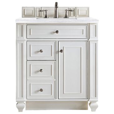 James Martin Bristol 30" Single Bathroom Vanity in Bright White with 3 cm Arctic Fall Solid Surface Top and Rectangular Sink, , large