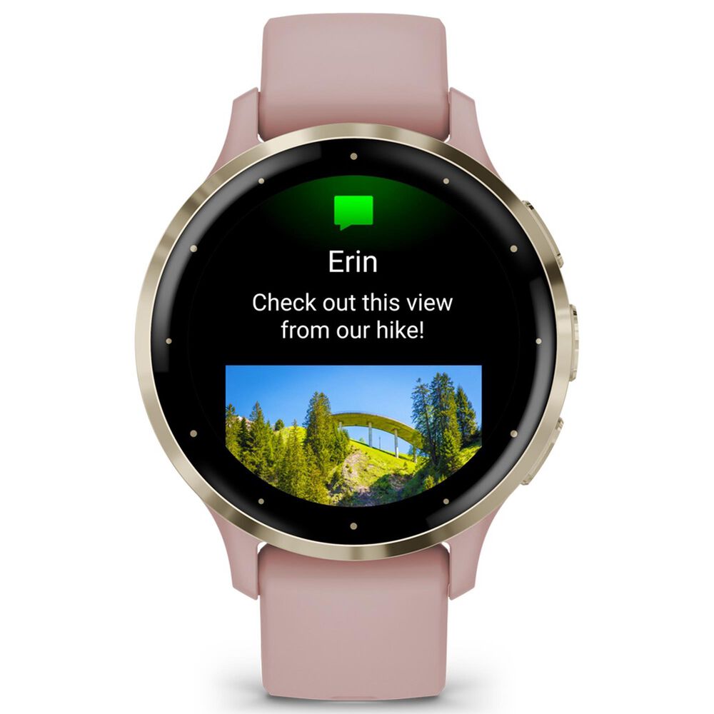 Garmin Venu 3S 41mm Soft Gold Stainless Steel Bezel Case with Dust Rose Silicone Band, , large