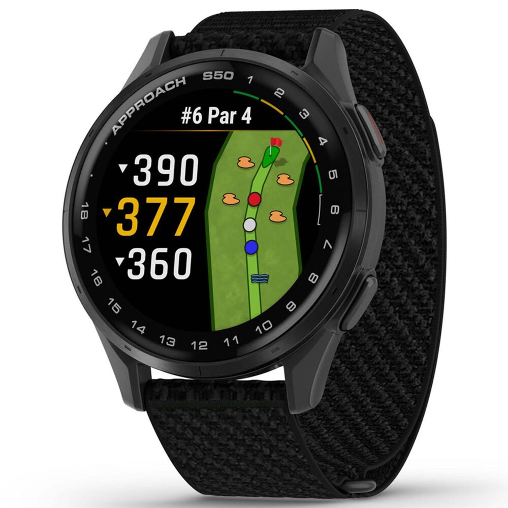 Garmin Approach S50 43mm Golf and Fitness Smartwatch Slate Aluminum Bezel Case with Black Nylon Band, , large