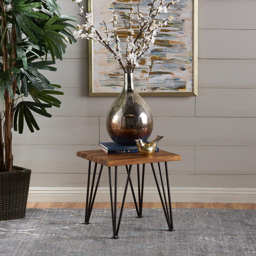Hearth and Haven Zion 3-Piece Outdoor Coffee Table and Accent Table Set with Metal Hairpin Legs in Teak, , large