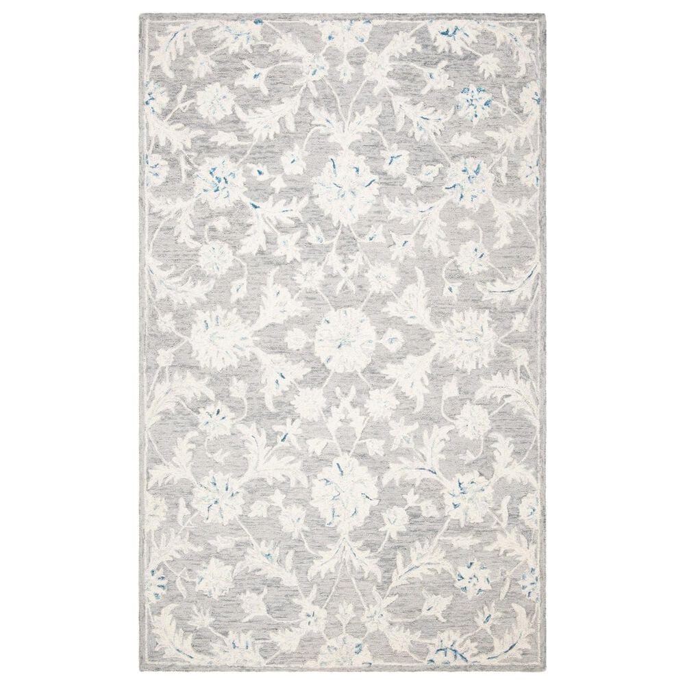 Safavieh Micro-Loop Floral 5" x 8" Grey and Ivory Area Rug, , large