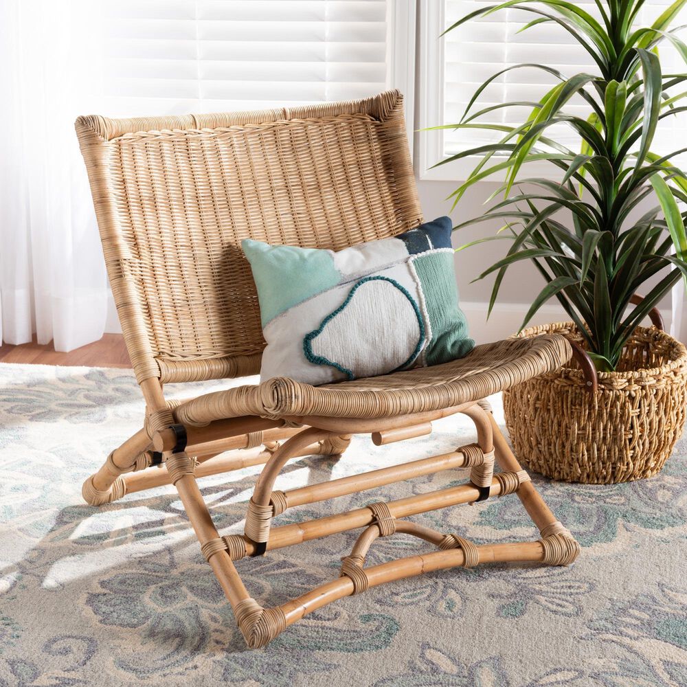 Baxton Studio Herrara Rattan Foldable Lounge Chair in Natural Brown Antique, , large