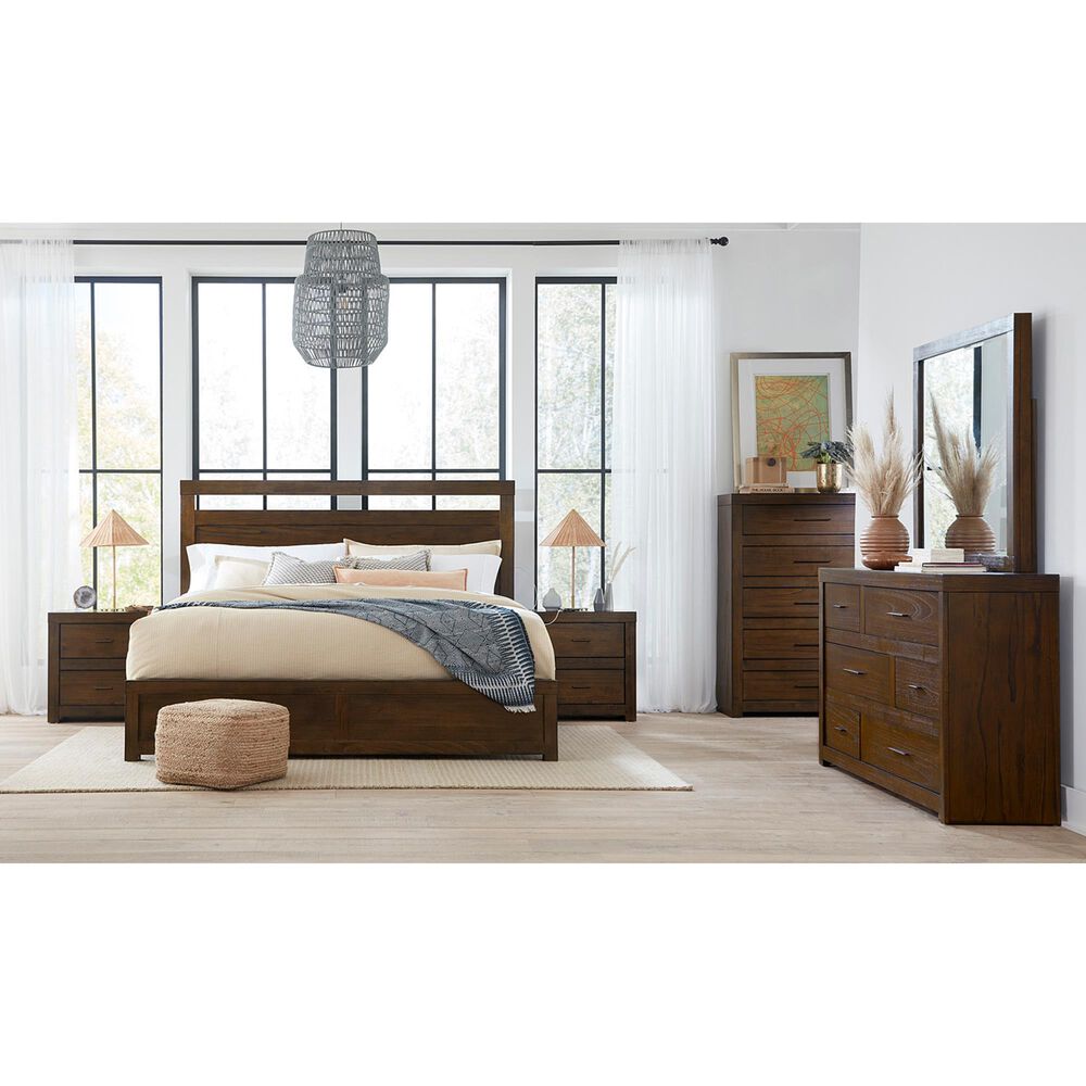 Riva Ridge Modern Loft 5 Piece Queen Panel Bedroom Set in Brownstone, , large