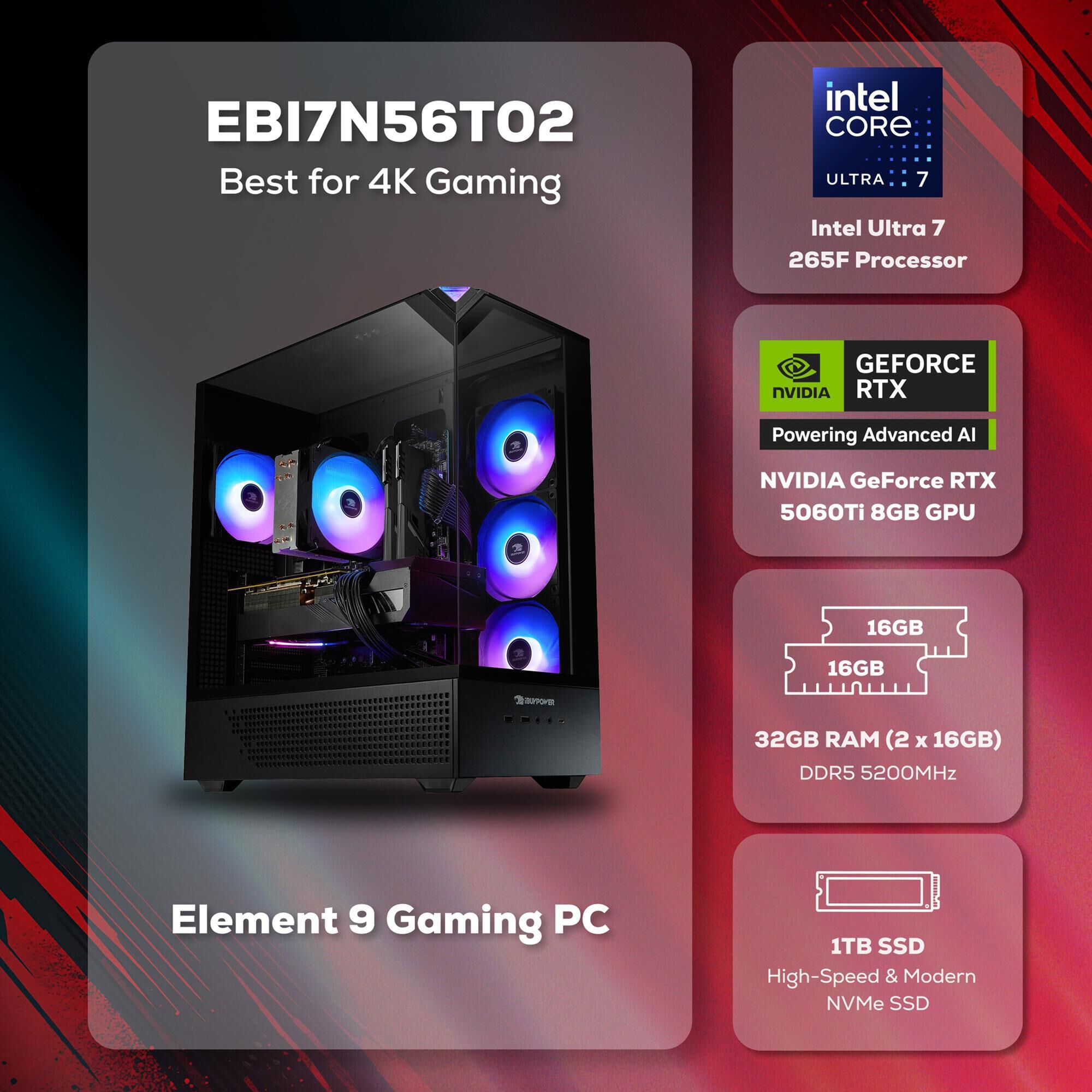 iBUYPOWER Element 9 Gaming Desktop PC | Intel Core Ultra 7 265F