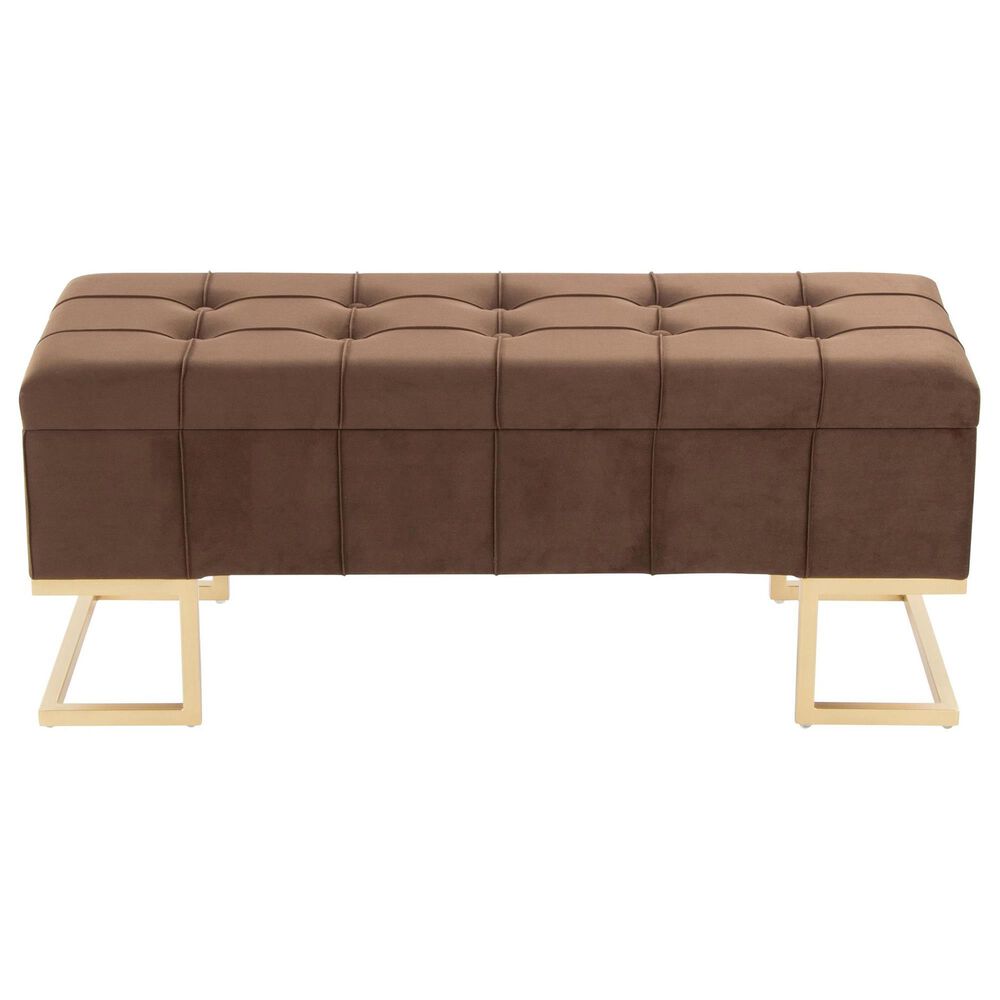 LumiSource Midas Storage Bench with Brown Velvet Cushion in Gold, , large