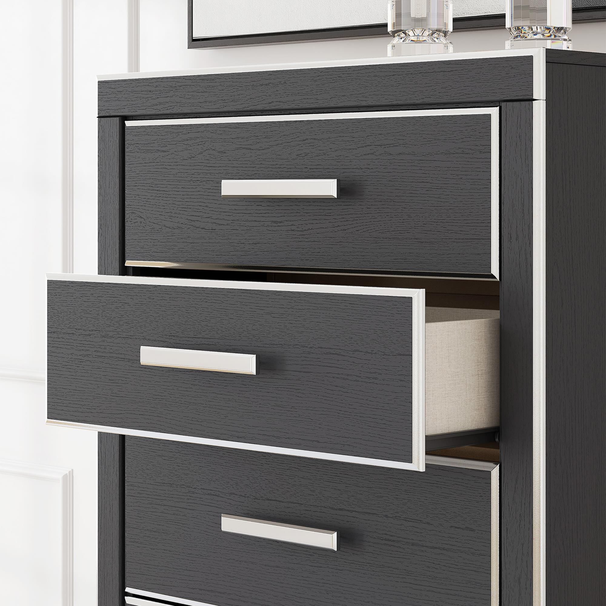 Ashley Zuraleus 6-Drawer Chest in Matte Black and Chrome