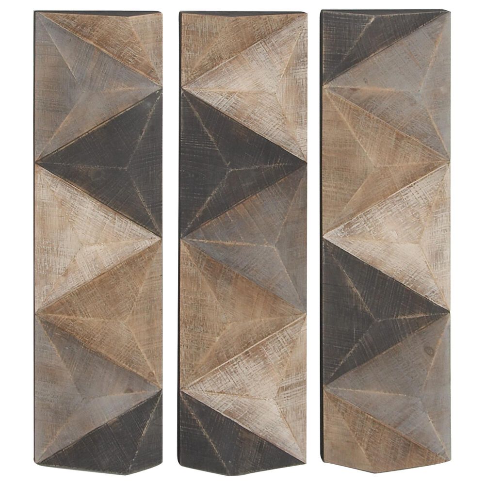 Maple and Jade 36" x 11" Farmhouse Abstract Wall Decor in Brown and Gray (Set of 3), , large