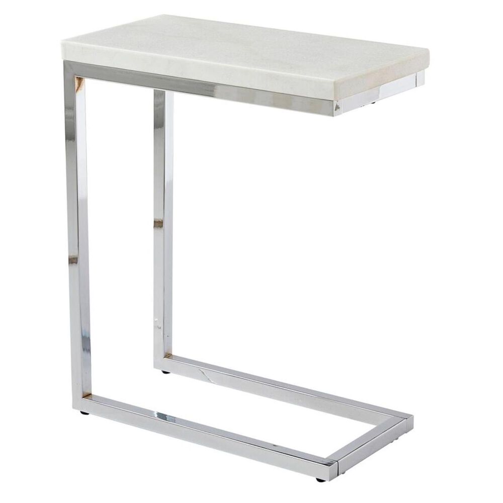 Crystal City Echo Chairside C Table in White Marble and Chrome
