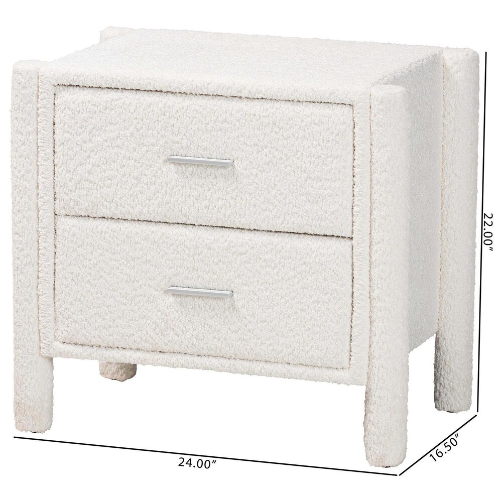 Baxton Studio Laria 2-Drawer Upholstered Nightstand in White, , large