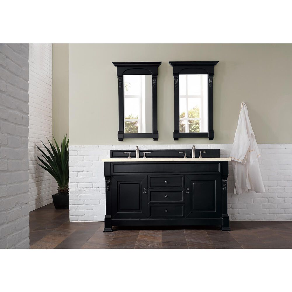 James Martin Vanities Brookfield 60&quot; Double Bathroom Vanity in Antique Black with 3 cm Eternal Marfil Quartz Top and Rectangle Sinks, , large