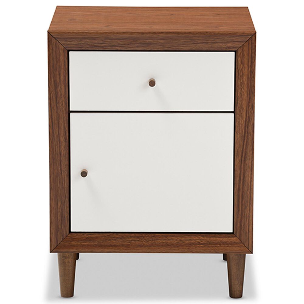 Baxton Studio Harlow 1-Drawer Nightstand in White and Walnut, , large