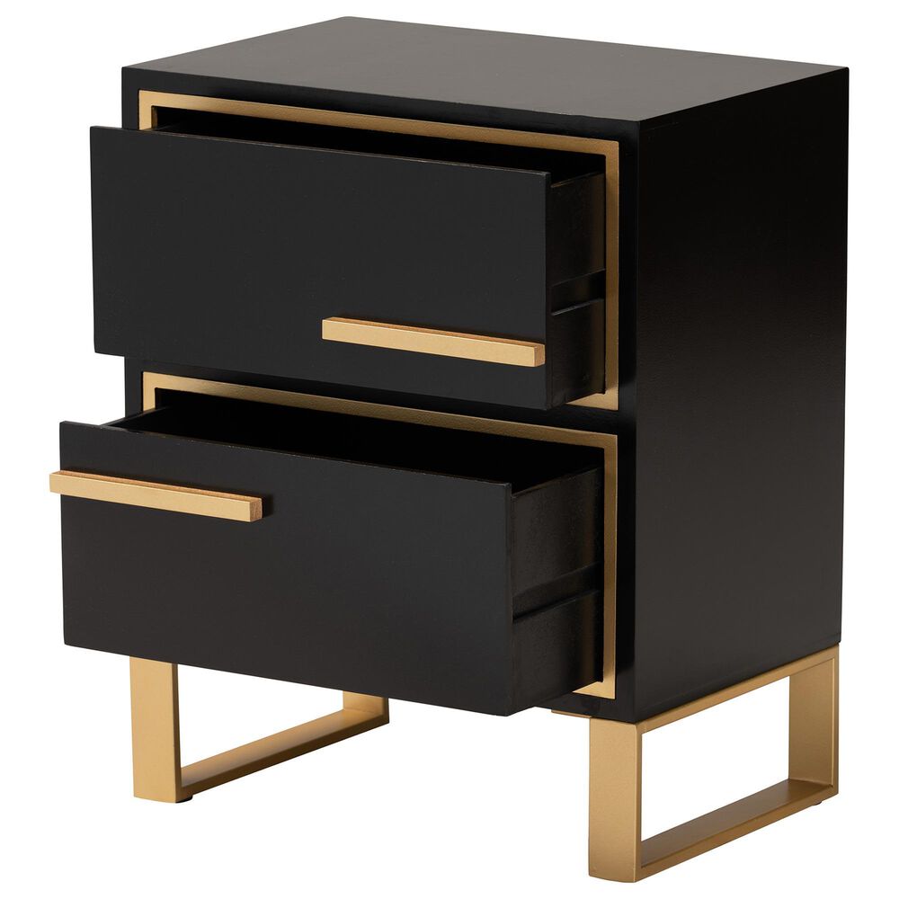 Baxton Studio Giolla 2-Drawer End Table in Black and Gold, , large