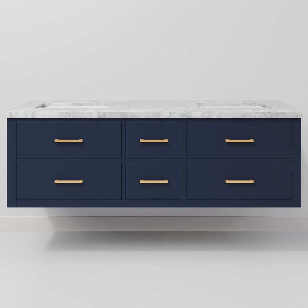 Lexora Home Castor 60" Double Bathroom Vanity in Blue with 2 cm White Carrara Marble Top and Rectangular Sinks, , large