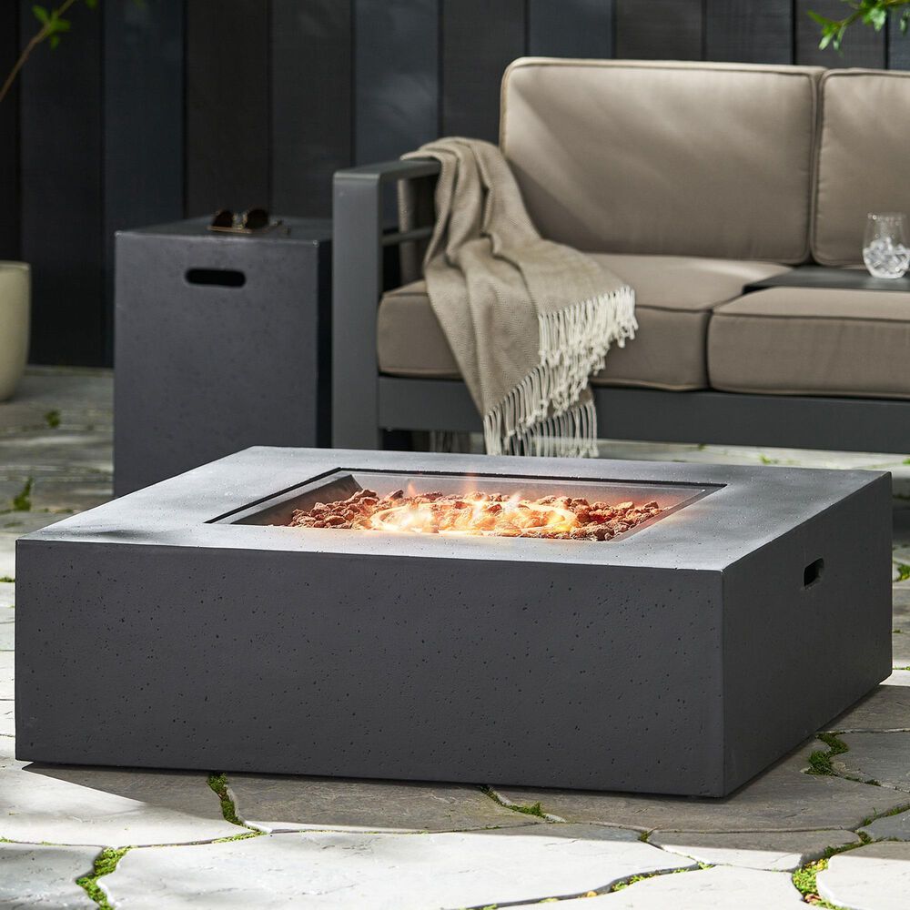 Noble House Aidan Square Fire Pit Table with Tank Holder in Dark Grey, , large