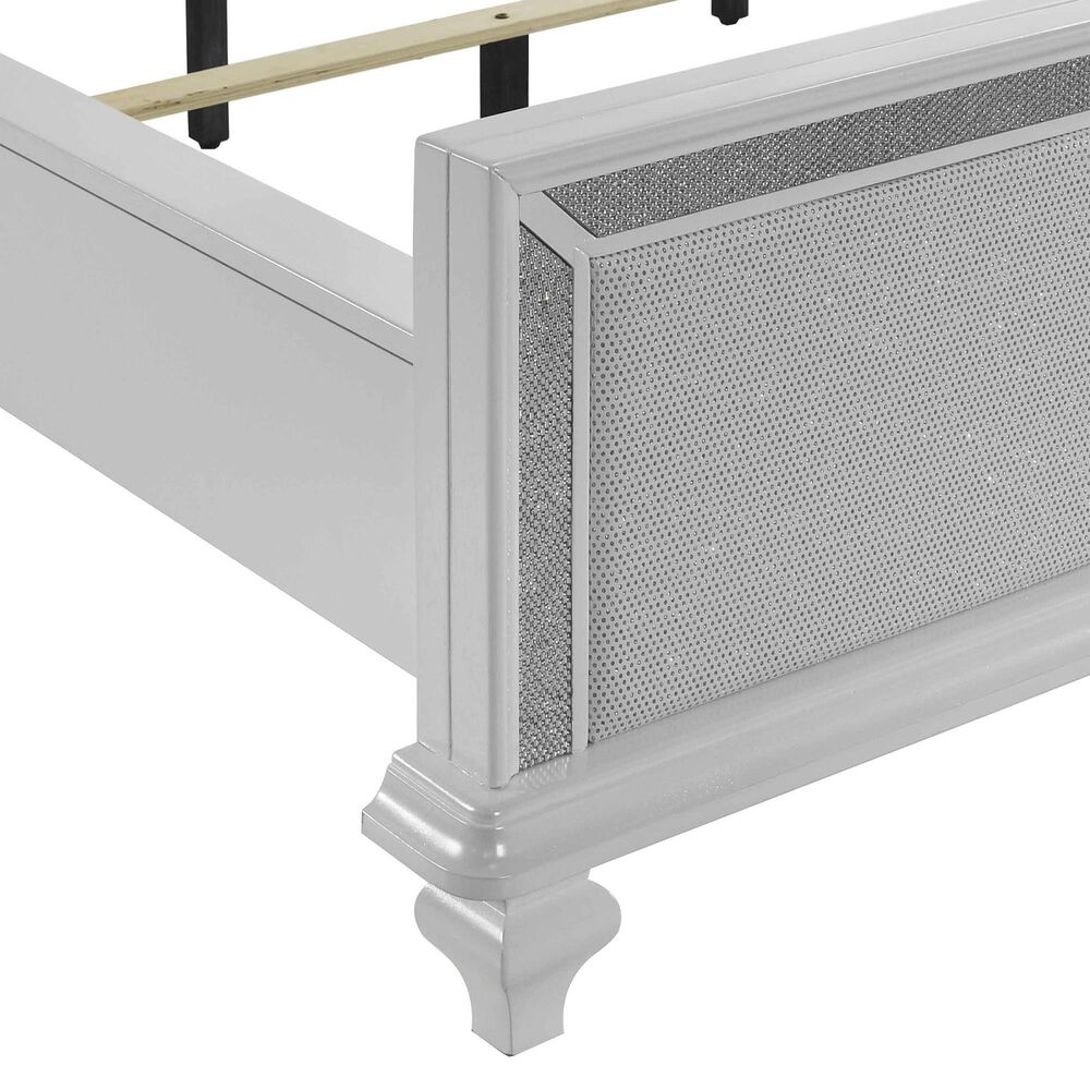 New Heritage Design Stardust Queen Panel Bed in White and Silver, , large