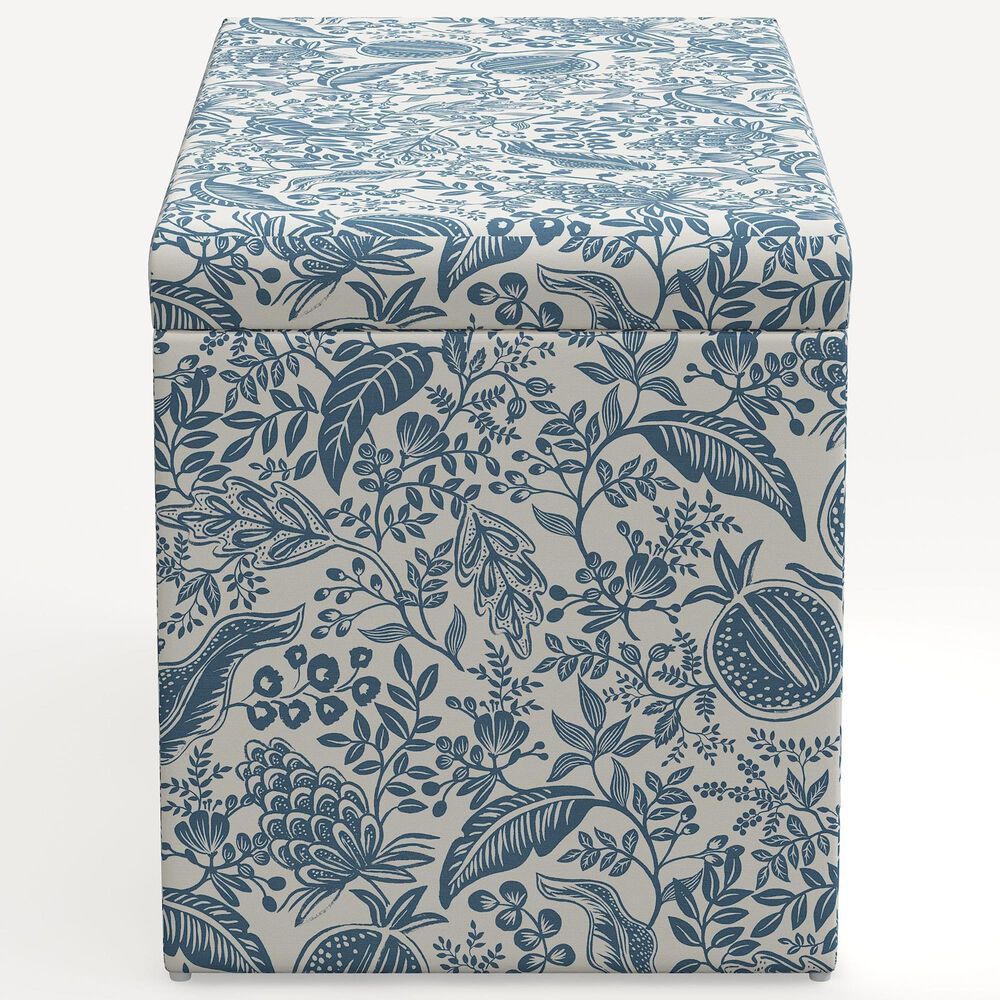 Rifle Paper Co Crafted by Cloth and Company Willie Storage Bench in Peacock Blue/White, , large