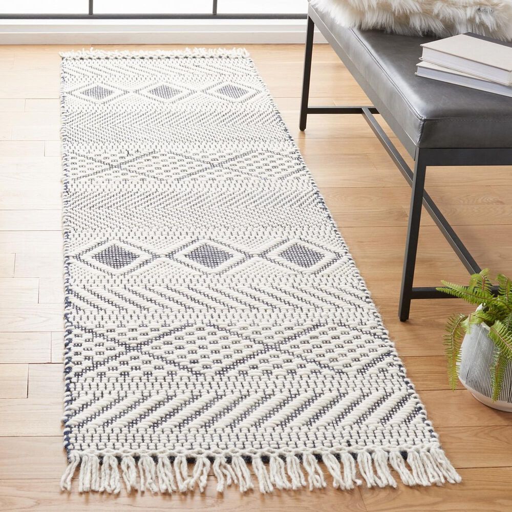 Safavieh Natura NAT856A 2&#39;3&quot; x 8&#39; Ivory and Navy Runner, , large