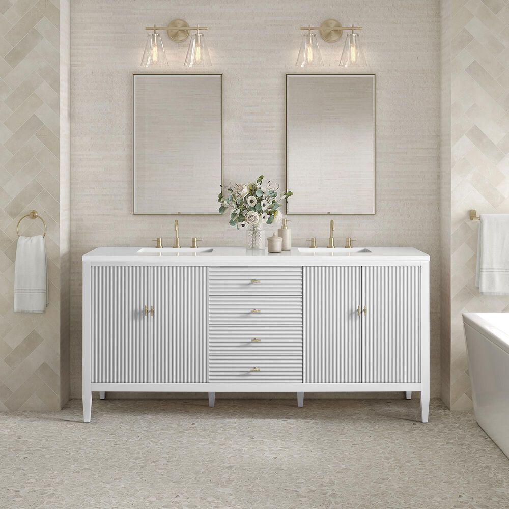 James Martin Vanities Myrrin 72&quot; Double Vanity in Bright White with 3 cm White Zeus Quartz Top, , large