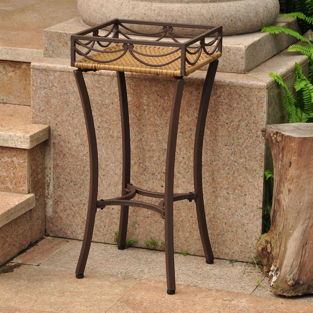 International Caravan Valencia Resin Wicker/Steel Square Plant Stand
