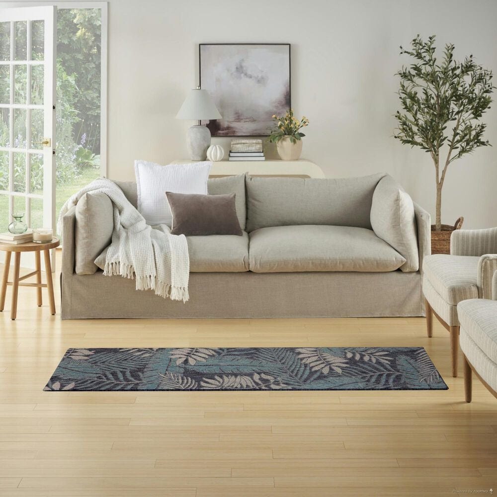 Nourison Garden Oasis GOA02 Navy 2&#39; x 6&#39; Indoor/Outdoor Runner, , large