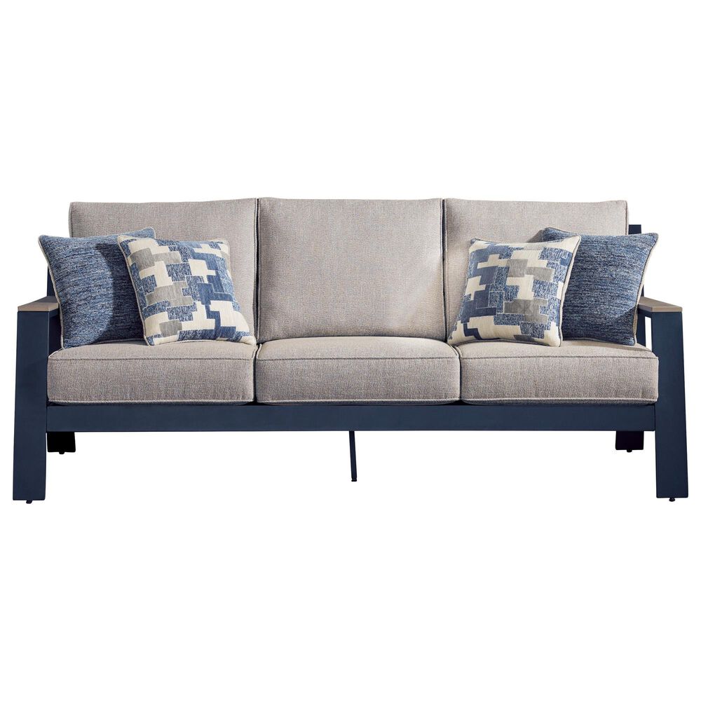 Ashley East Beach Stationary Sofa with Beige Cushions in Navy Blue and Driftwood, , large