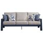 Ashley East Beach Stationary Sofa with Beige Cushions in Navy Blue and Driftwood, , large