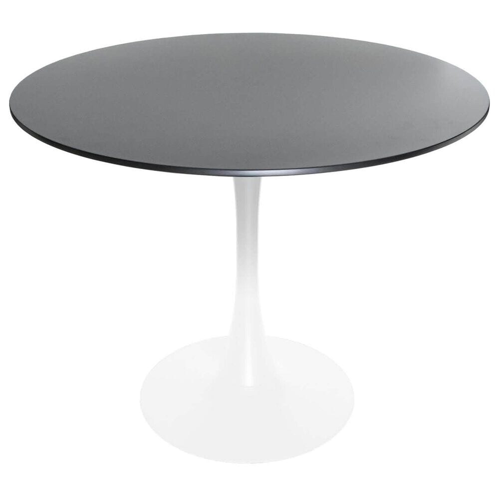 Leisuremod LeisureMod Bristol Mid-Century Modern Round Dining Table with Wood Top and Iron Pedestal Base with Gloss Finish for Kitchen and Dining Room, , large