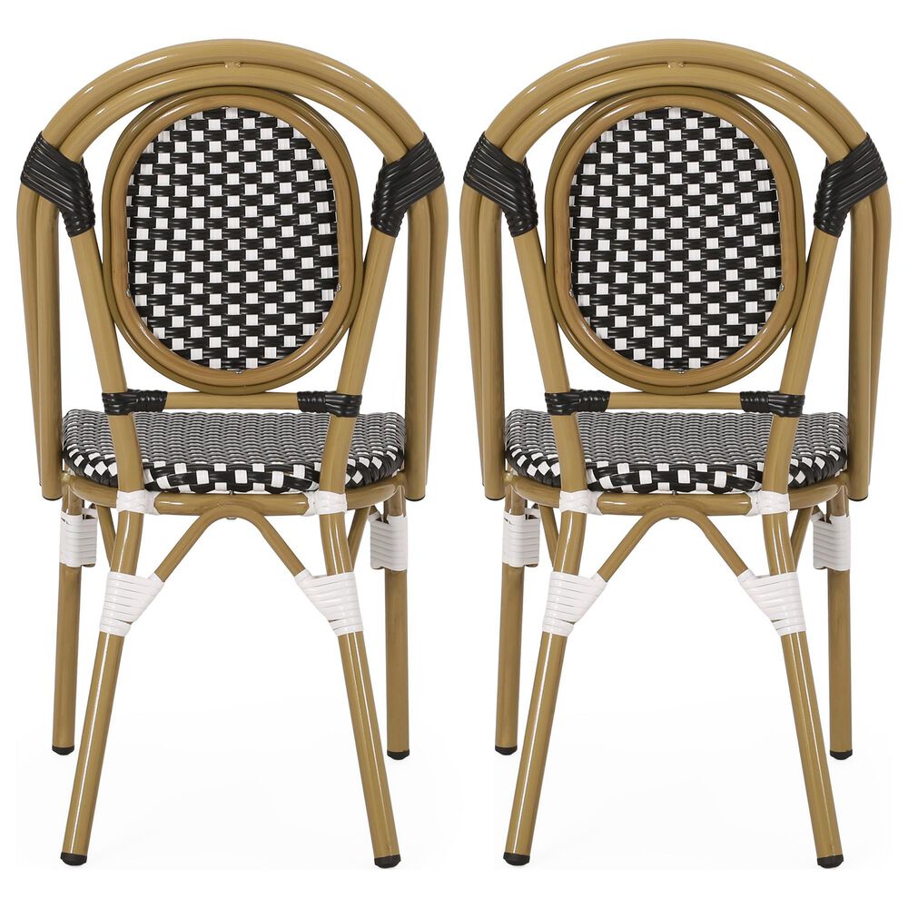Hearth and Haven Outdoor French Bistro Chair in White, Black and Yellow &#40;Set of 2&#41;, , large