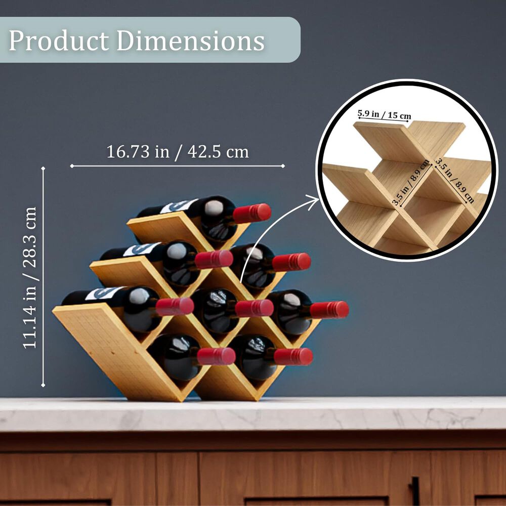 HOMLUX Modern Lattice 8-Bottle Bamboo Countertop Wine Rack in Natural, , large