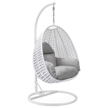 Leisuremod Patio Hanging Egg Swing Chair with Light Grey Cushion in White, , large