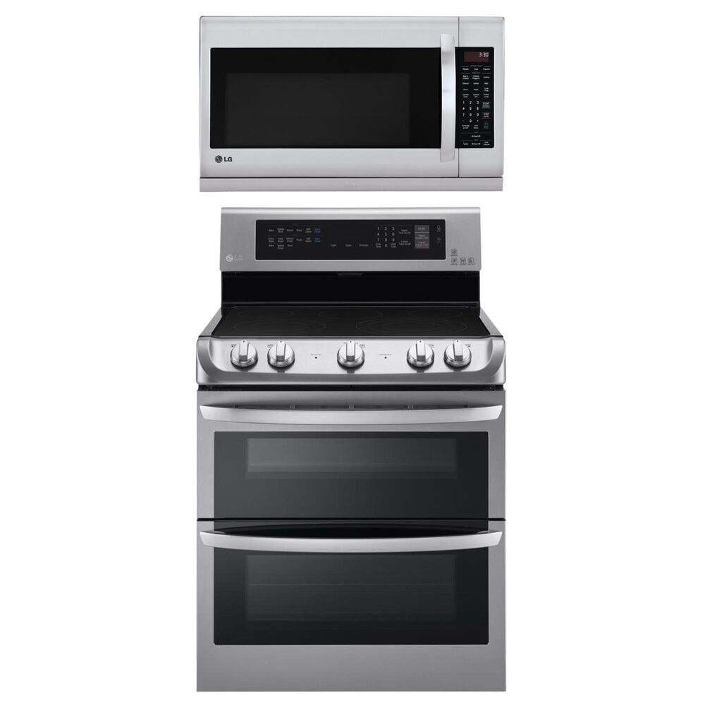 LG 2-Piece Kitchen Package with 7.3 Cu. Ft. Electric Double Oven Range and 2.2 Cu. Ft. Microwave Oven in Stainless Steel, , large