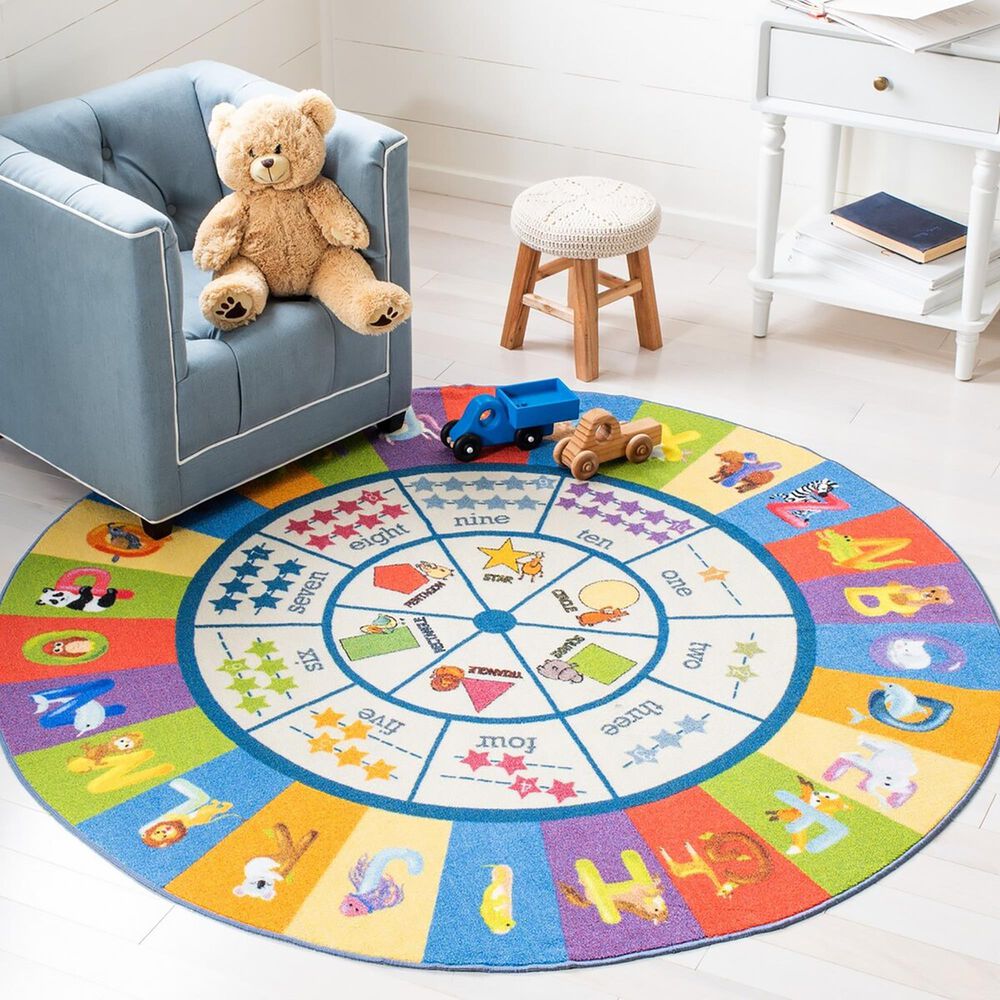 Safavieh Kids Playhouse 5&#39; Round Beige and Blue Rug, , large