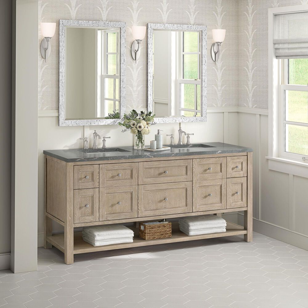 James Martin Vanities Breckenridge 72&quot; Double Vanity in Whitewashed Oak with 3 cm White Zeus Quartz Top, , large