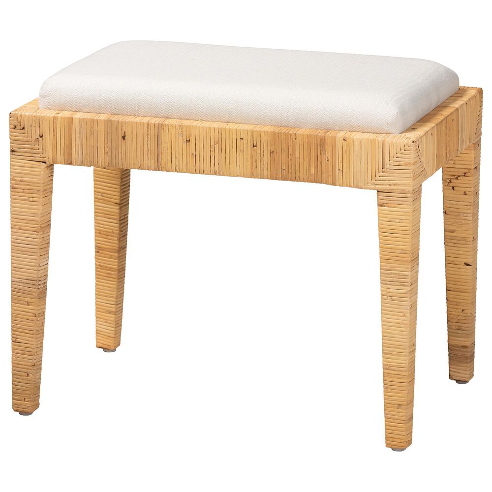 Baxton Studio Sofia Ottoman with Natural Brown Rattan in White, , large