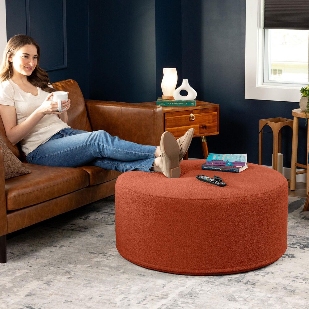 Jaxx Candler Boucle Fabric Ottoman in Terra Cotta, , large