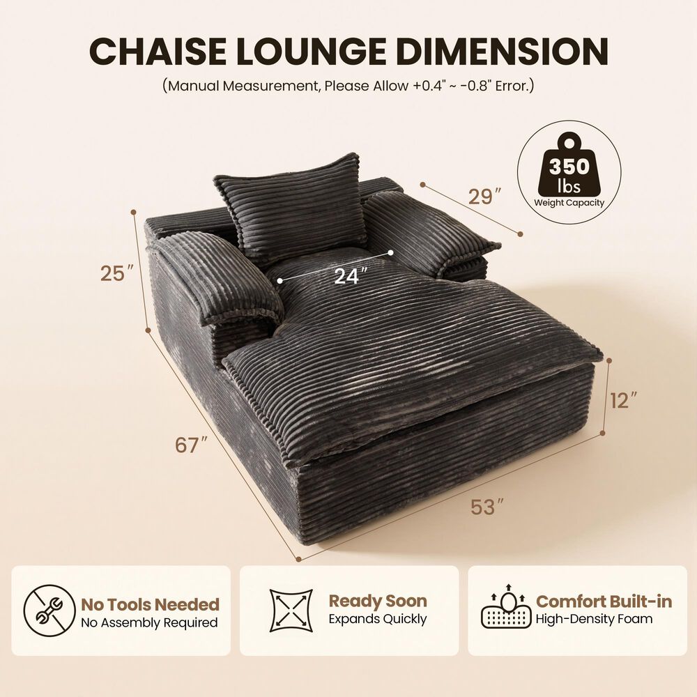 HOMLUX 67" Oversized Chaise Lounge in Gray, , large