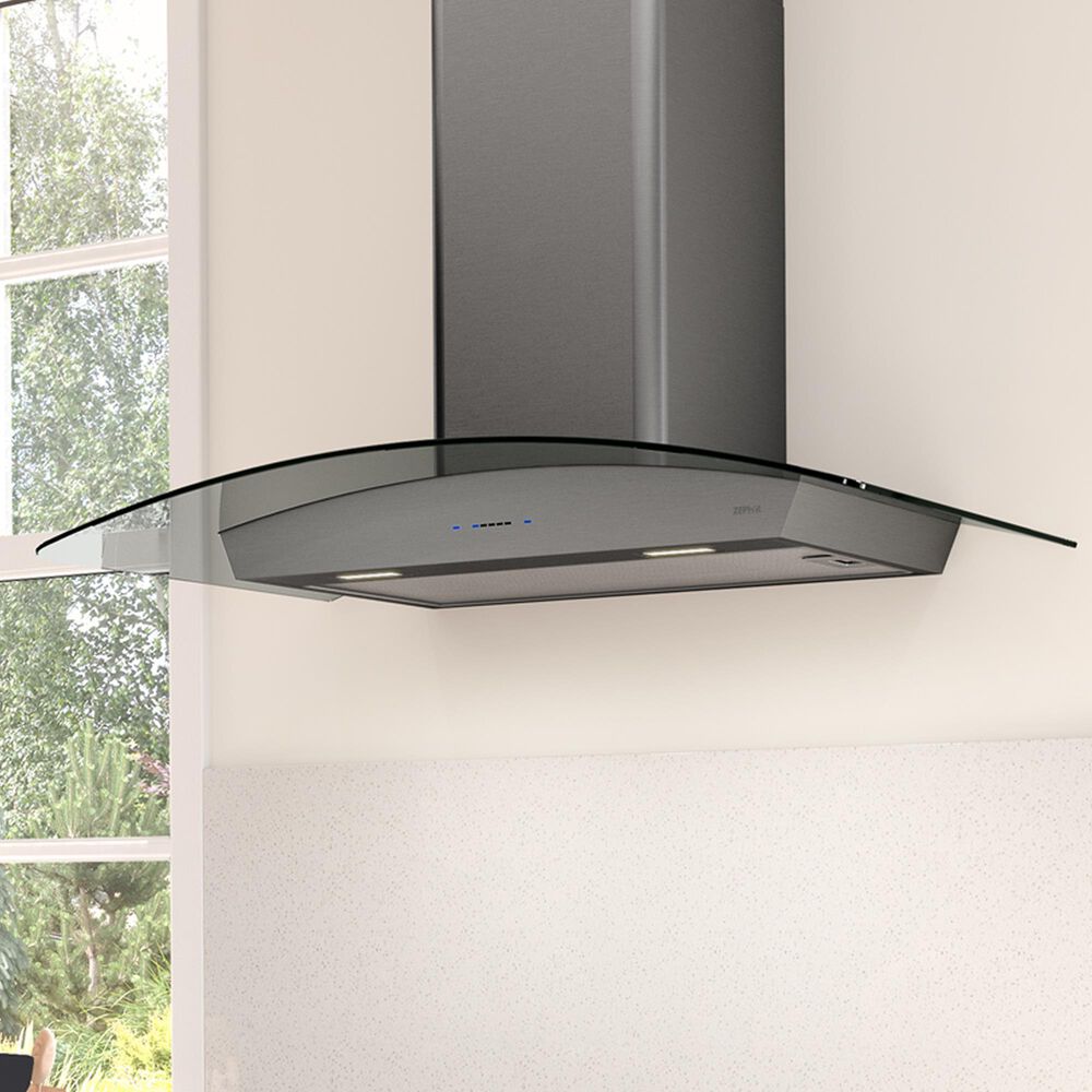 Zephyr Ravenna 30" Wall Mount Chimney Range Hood in Black Stainless Steel and Smoke Gray Glass, , large