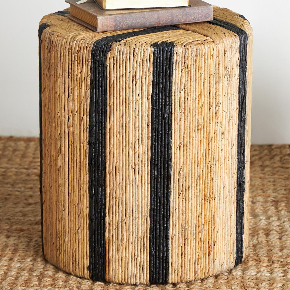Maple and Jade Banana Leaf Drum Linear Wrapped End Table in Brown and Navy Blue, , large