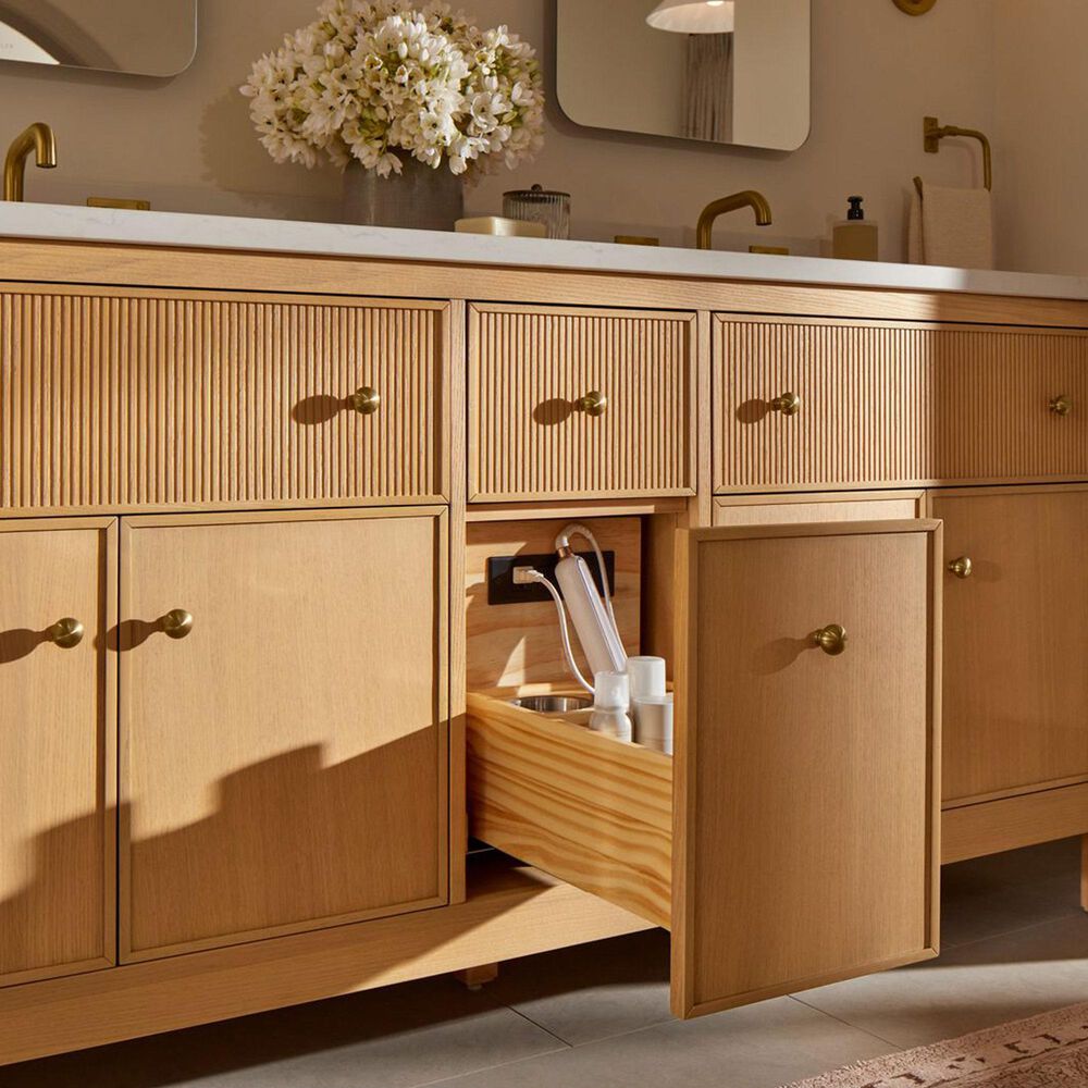 Kohler Malin 60" Double Bathroom Vanity in White Oak with 3 cm White Quartz Top and Rectangular Sinks, , large