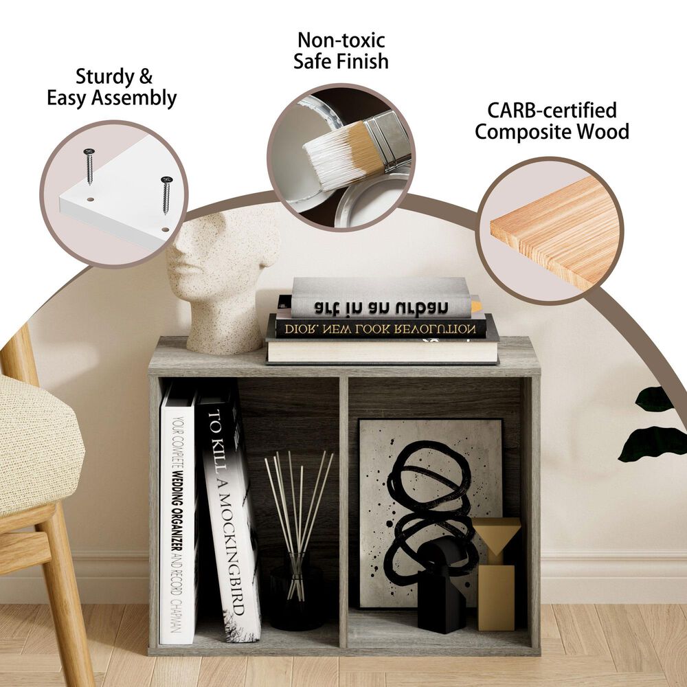 HOMLUX 2-Tier Cube Compact Storage Shelf Organizer Bookcase in French Oak, , large