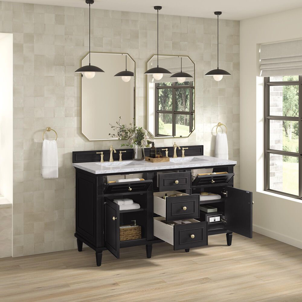 James Martin Vanities Lorelai 60&quot; Double Vanity in Black Onyx with 3 cm Carrara White Marble Top, , large