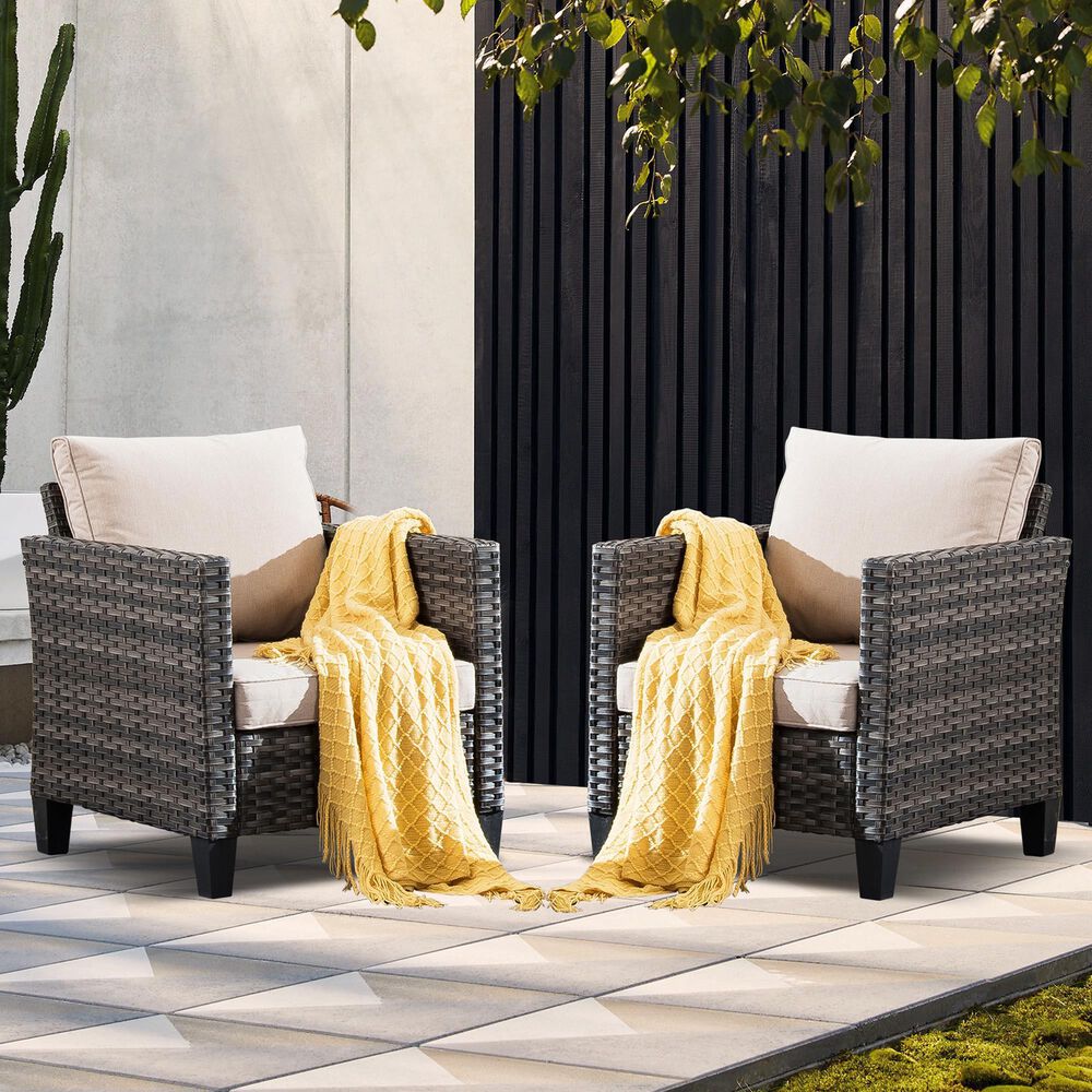 HOMLUX 28" Patio Single Chair in Beige (Set of 2), , large