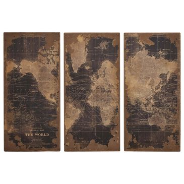 Maple and Jade 47" x 22" Vintage World Map Wall Decor in Black, Beige and Brown, , large