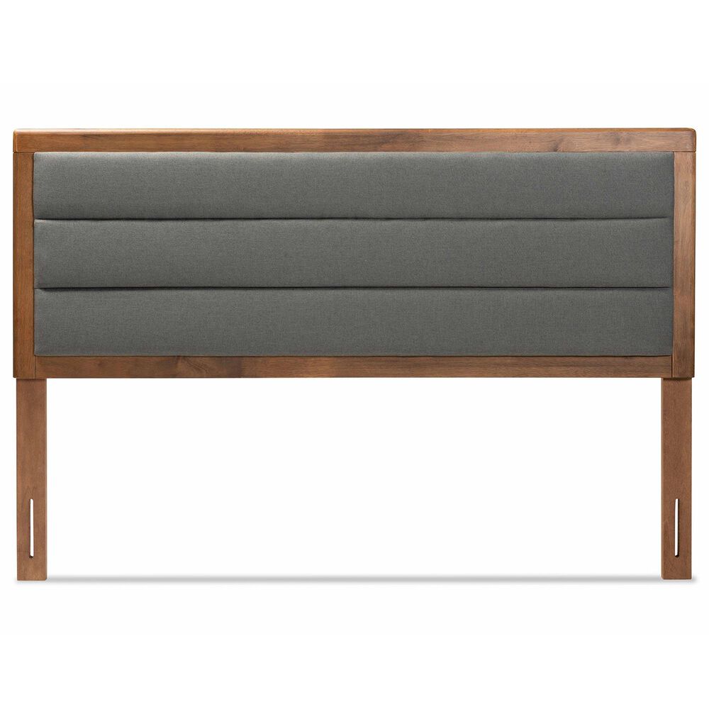 Baxton Studio Dexter Full Panel Headboard with Dark Grey Fabric in Walnut Brown, , large