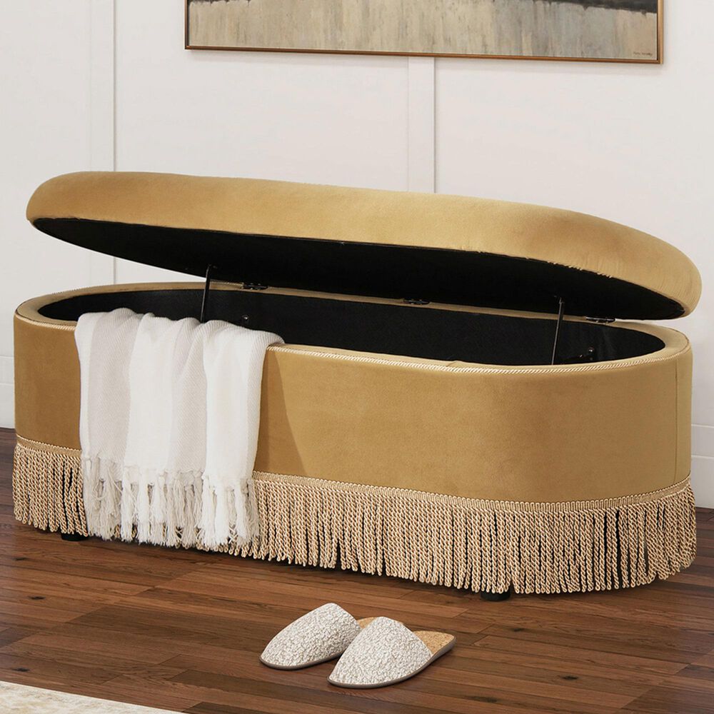 Jennifer Taylor Home Melinda Storage Bench with Tufted Bullion Fringe in Gold, , large