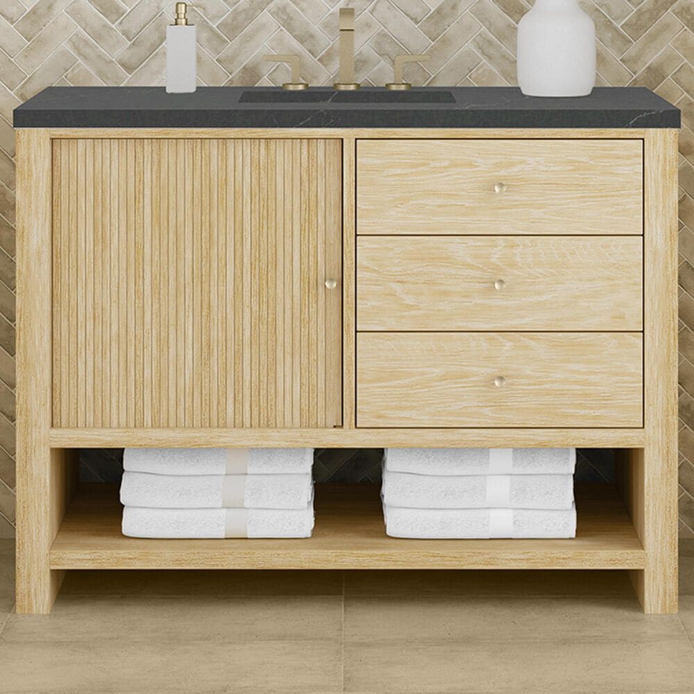 James Martin Vanities Marigot Single 48&quot; Single Vanity in Sun-washed Oak with 3 cm Charcoal Soapstone Quartz Top, , large