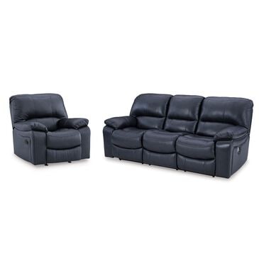 Ashley Leesworth Leather Power Reclining Sofa and Recliner Set in Ocean, , large