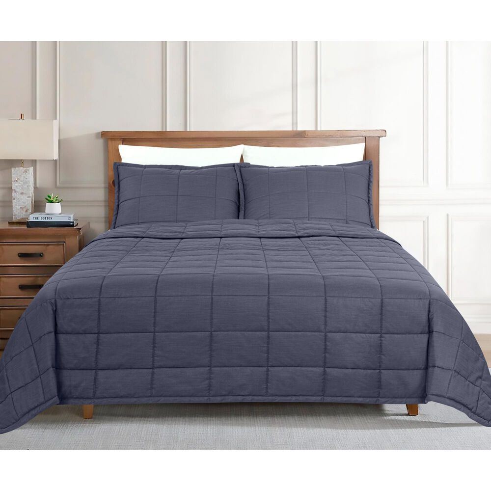 Ann Gish Slub Tencel 3-Piece King Quilted Coverlet Set in Marine, , large